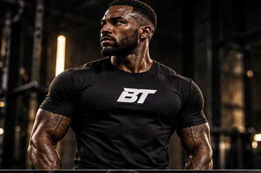 Male model wearing a black Built Tough performance tee